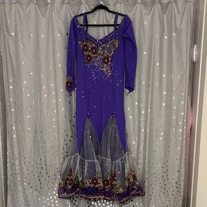 Glamorous Purple Long Sleeve Dress with Embellishments
